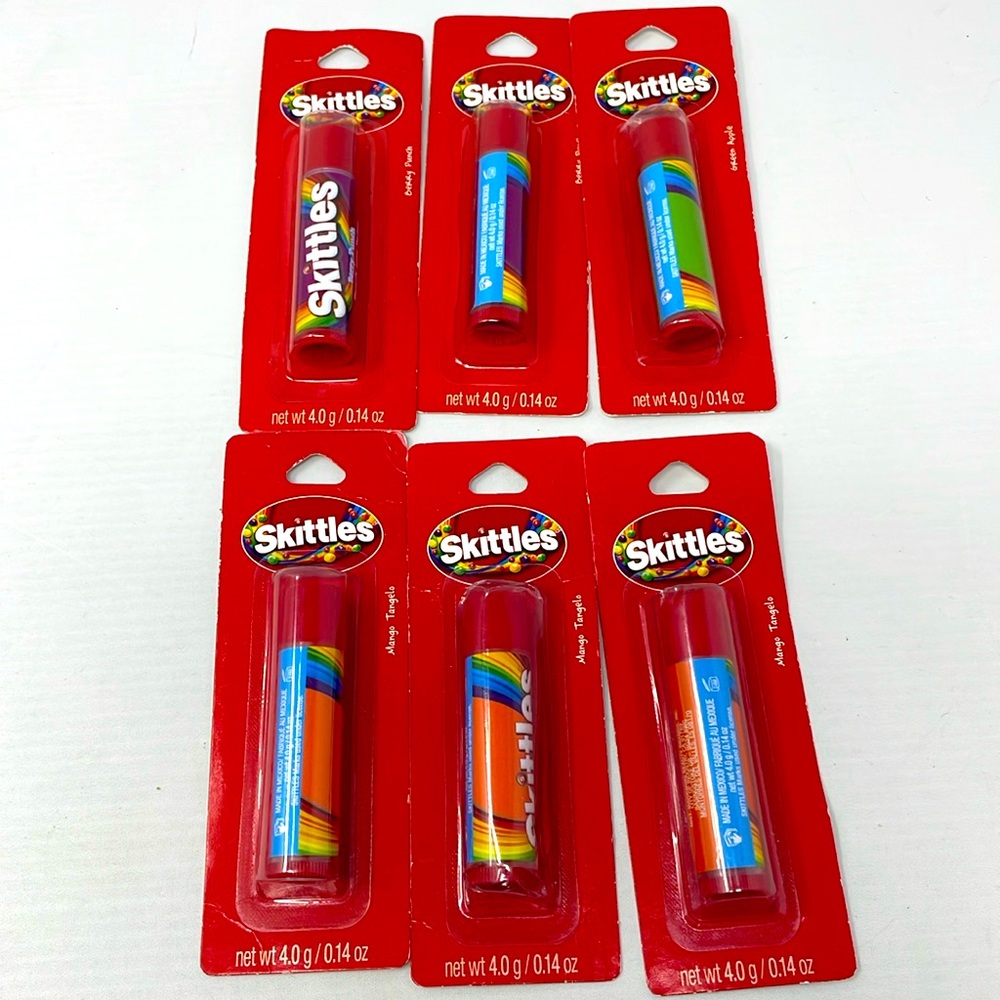 New Skittles Lip Smacked Chap Stick lot of 6 Mango - Berry Punch - Green Apple